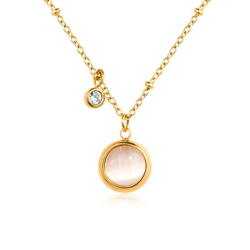 Gold Moonstone Pendant Necklace With Zircon Charm