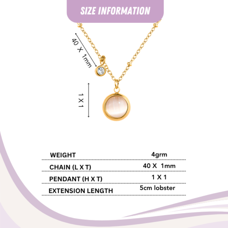 Gold Moonstone Pendant Necklace With Zircon Charm