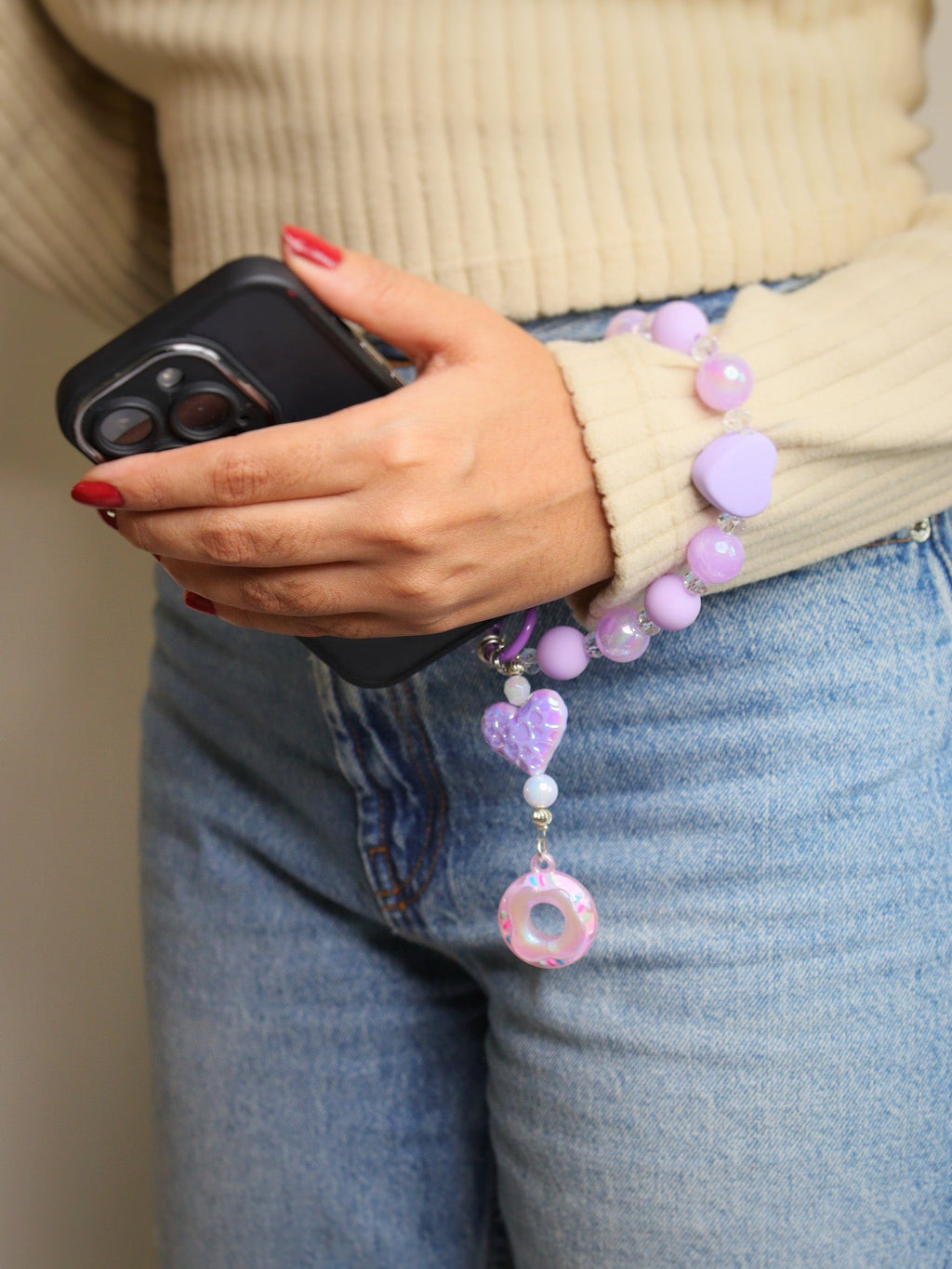 Lilac Heart Bead Mobile Charm