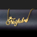 Gold Plated Crown With Heart Name Necklace