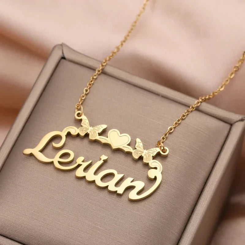 Personalised Single Name Necklace – Ribbon, Butterflies & Hearts Custom For Her Cute Unique Jewellery Gift.