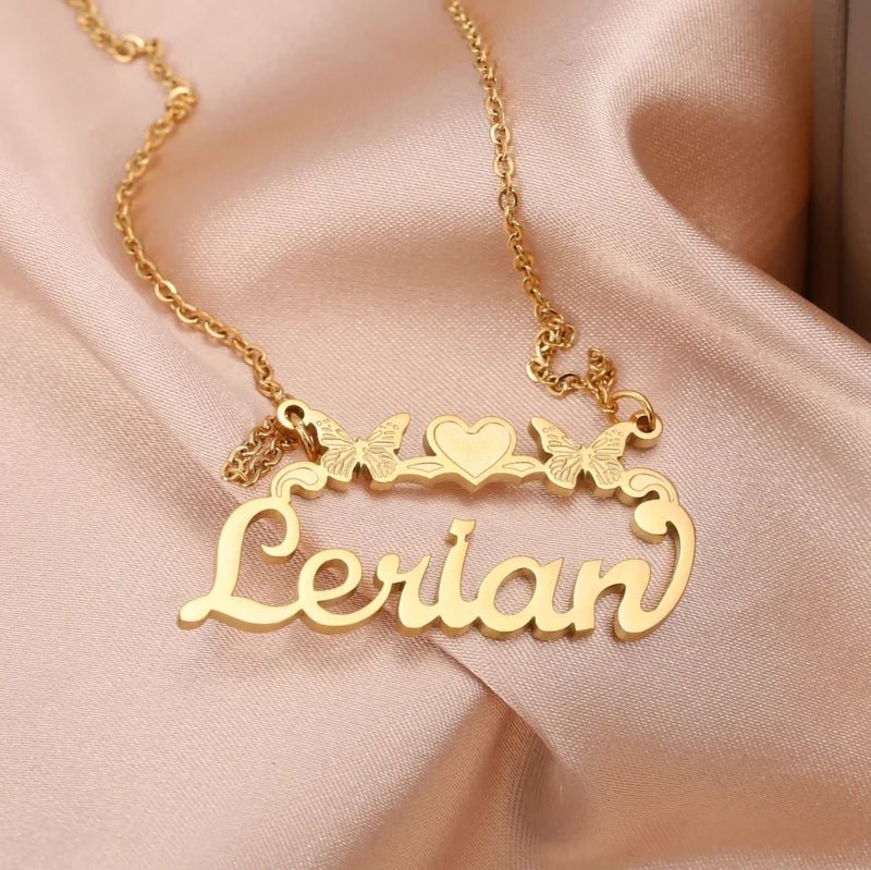 Personalised Single Name Necklace – Ribbon, Butterflies & Hearts Custom For Her Cute Unique Jewellery Gift.