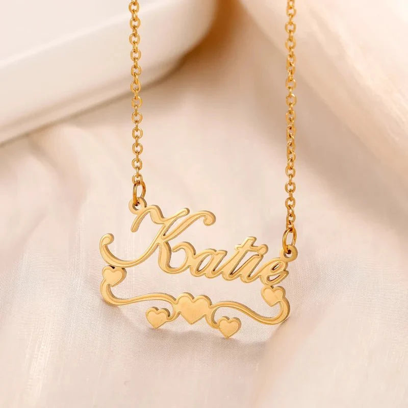 Personalised Single Name Necklace – Ribbon & Hearts Custom Cute Unique Jewellery Gift