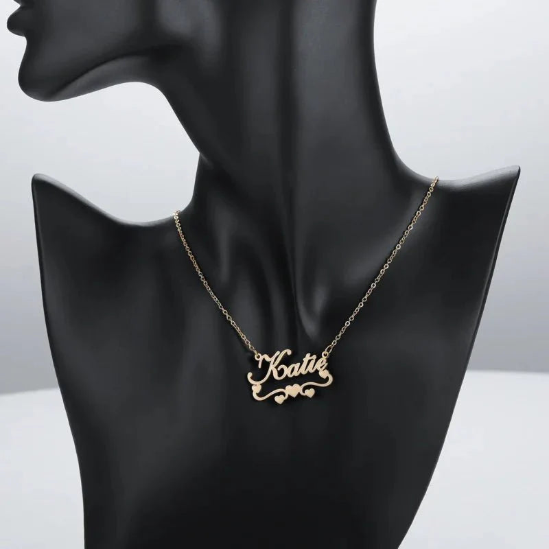 Personalised Single Name Necklace – Ribbon & Hearts Custom Cute Unique Jewellery Gift
