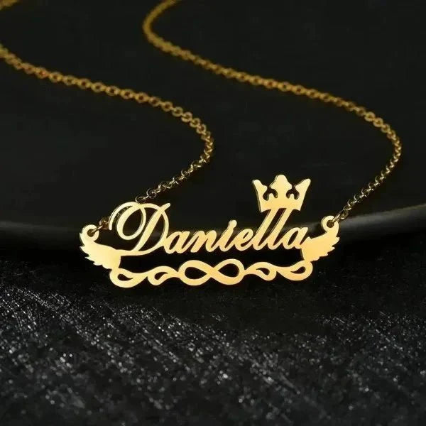 Princess Crown & Infinity Design Name Necklace